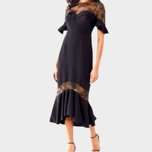 Marchesa Black Lace Long Sleeve Dress